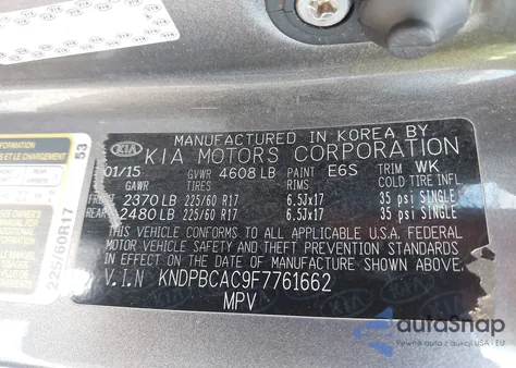 2015 Kia Sportage Lx z USA, uszkodzony, nr VIN KNDPBCAC9F7761662